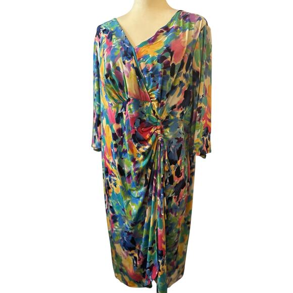 London Times Faux Wrap Midi Dress, Plus Size 2XL - Picture 1 of 6